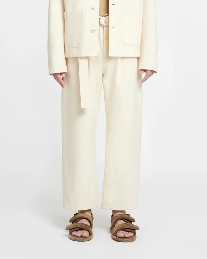 Nanushka Pants Men Ferre Belted Structured Twill Pants Creme