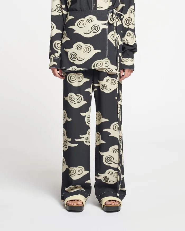 Nanushka Pants Women Brenda Printed Crepe Pants Cloud BlackCreme