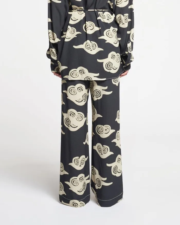 Nanushka Pants Women Brenda Printed Crepe Pants Cloud BlackCreme
