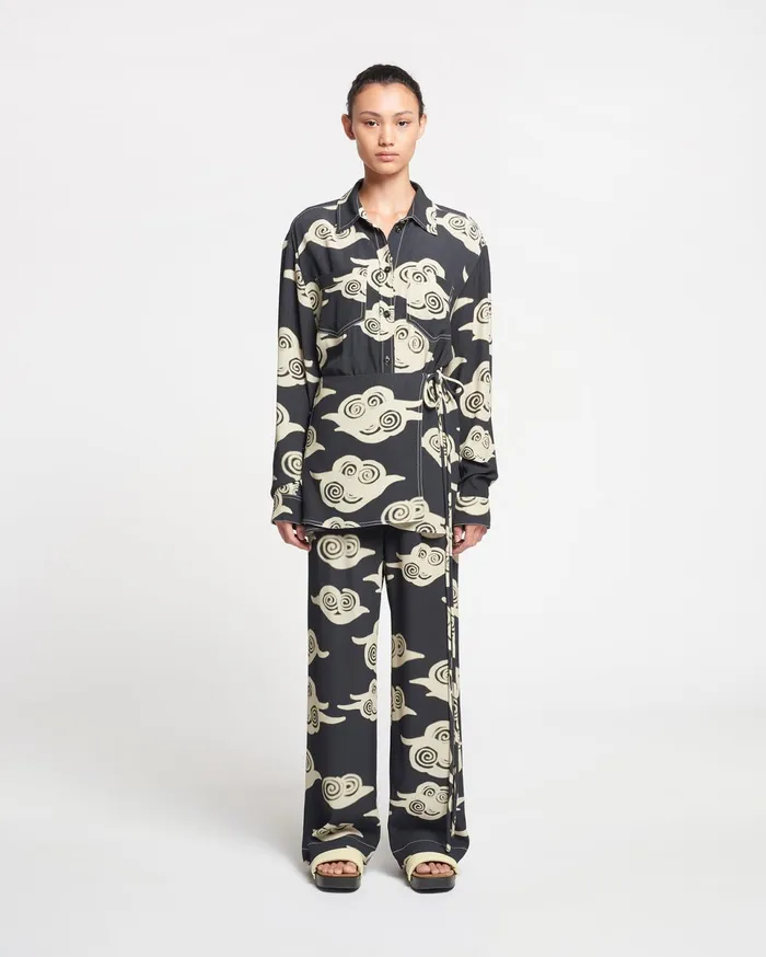 Nanushka Pants Women Brenda Printed Crepe Pants Cloud BlackCreme
