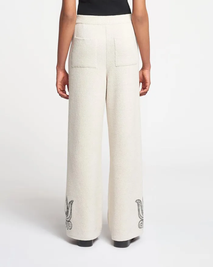 Nanushka Pants Women Emmie Embroidered TexturedLinen Pants NaturalBlack