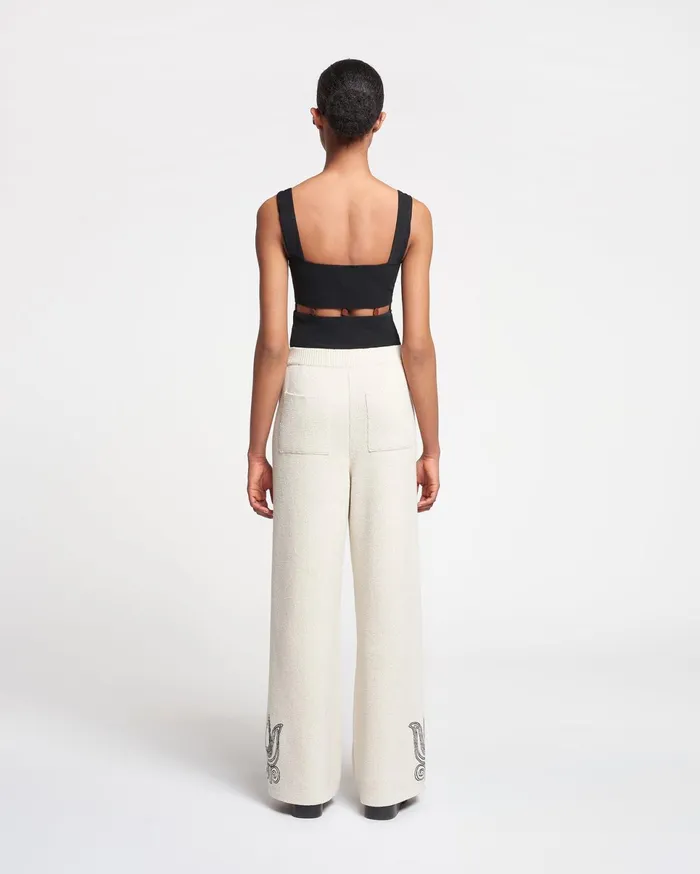 Nanushka Pants Women Emmie Embroidered TexturedLinen Pants NaturalBlack