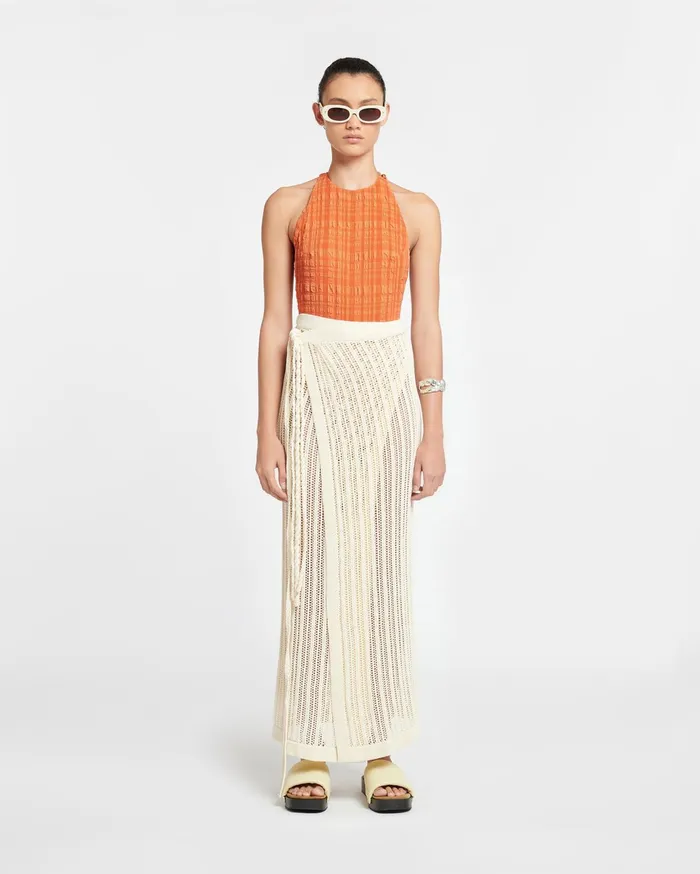 Nanushka Scarves Women Namir Crochet Sarong Skirt Creme