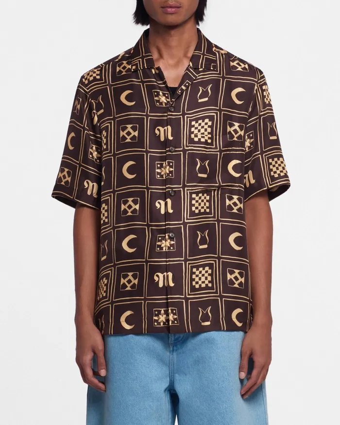 Nanushka Shirts Men Bodil Printed SilkTwill Shirt Apricot Kopjafa