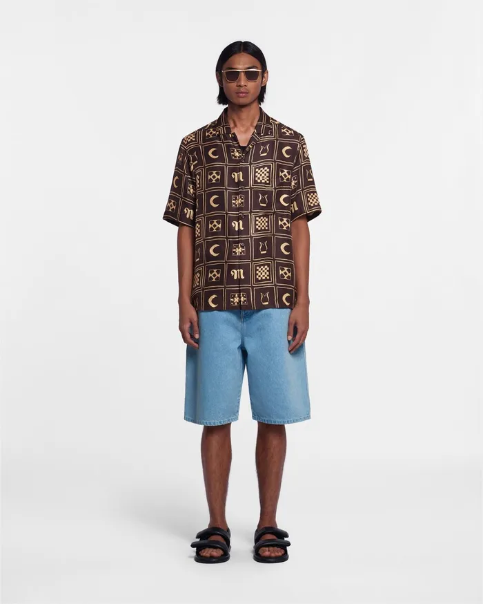 Nanushka Shirts Men Bodil Printed SilkTwill Shirt Apricot Kopjafa