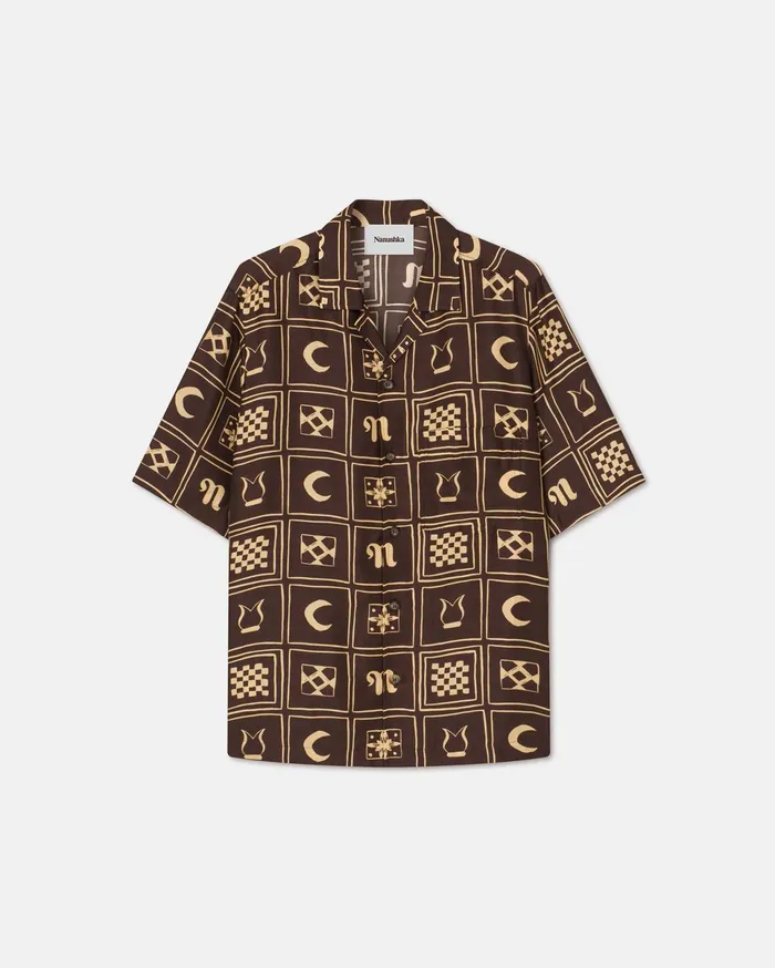Nanushka Shirts Men Bodil Printed SilkTwill Shirt Apricot Kopjafa