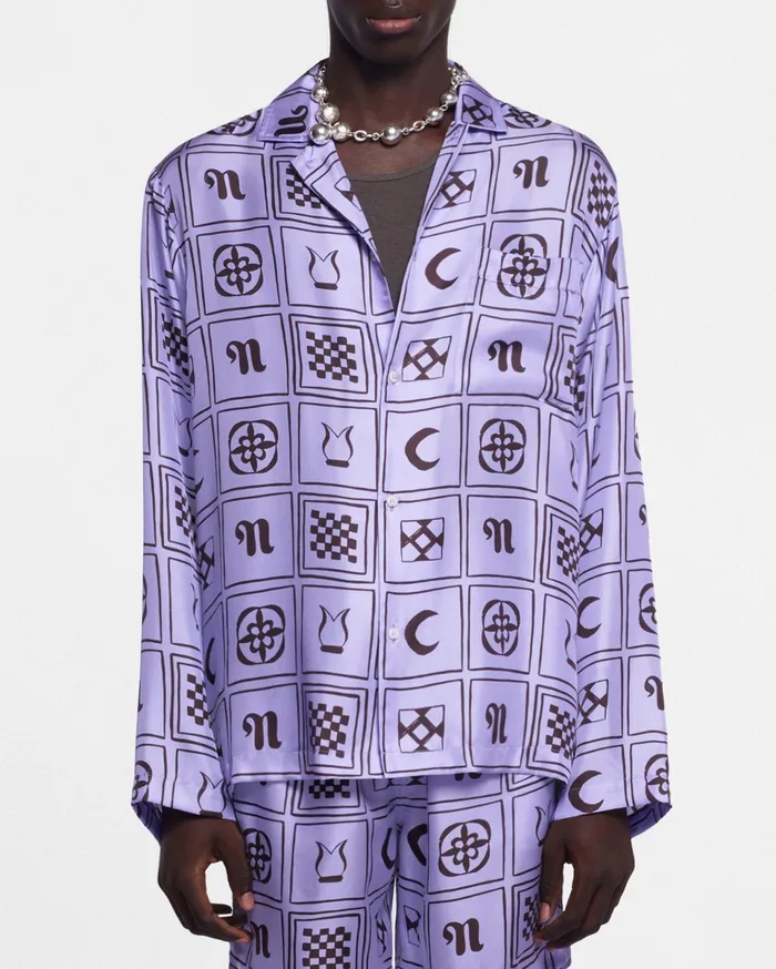 Nanushka Shirts Men Jelmer Sale LongSleeve SilkTwill Shirt Kopjafa Lilac