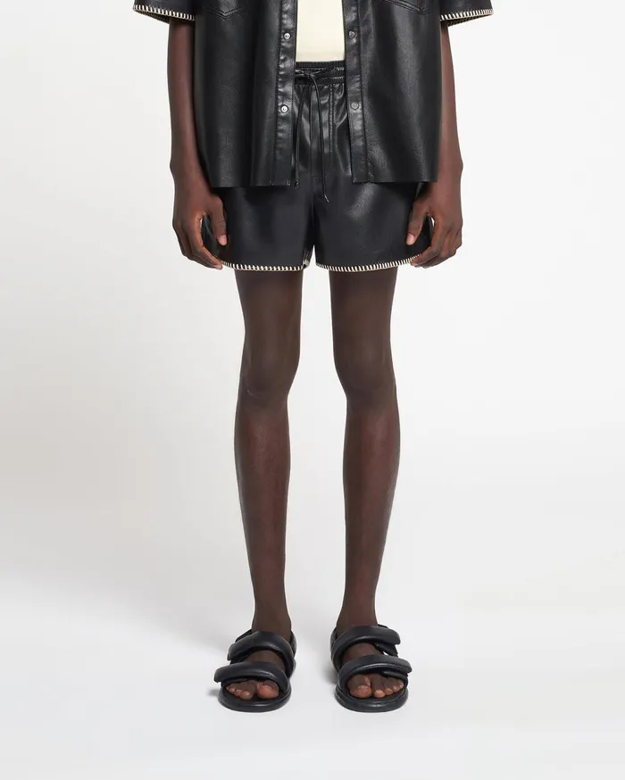 Nanushka Shorts Men Amil RaffiaTrimmed Okobor AltLeather Shorts Black