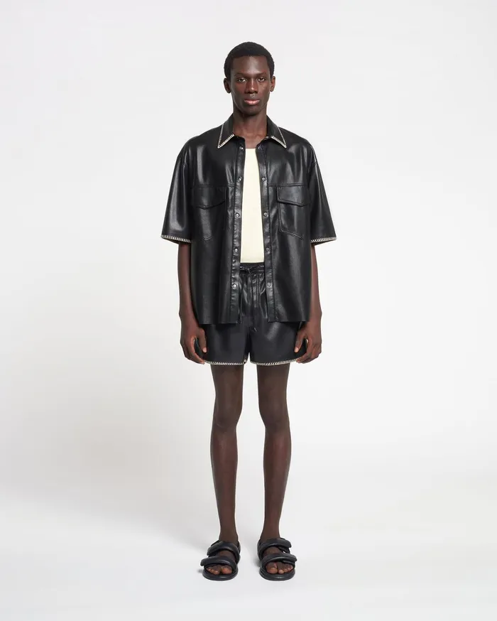 Nanushka Shorts Men Amil RaffiaTrimmed Okobor AltLeather Shorts Black