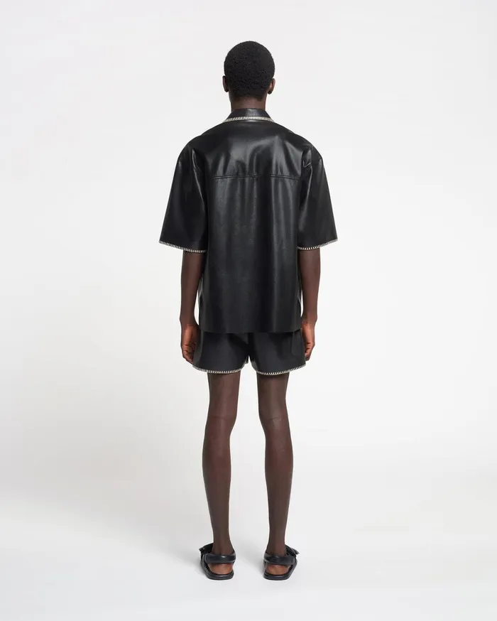 Nanushka Shorts Men Amil RaffiaTrimmed Okobor AltLeather Shorts Black