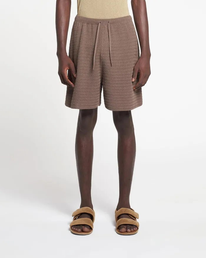 Nanushka Shorts Men Caden Linear Crochet Shorts Fossil Brown