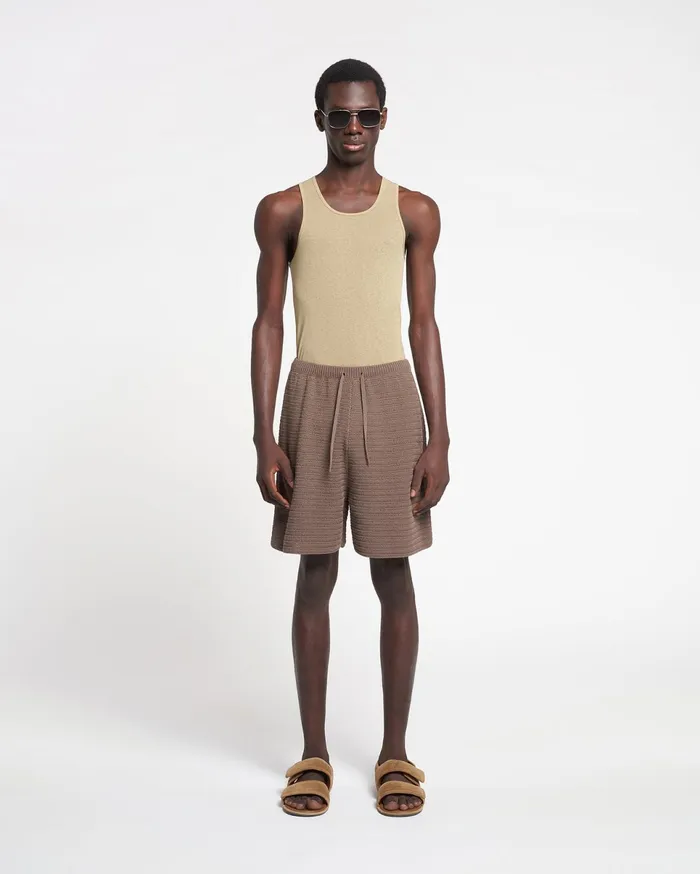 Nanushka Shorts Men Caden Linear Crochet Shorts Fossil Brown