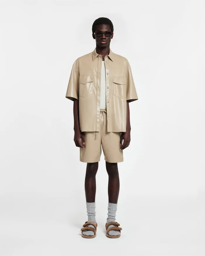 Nanushka Shorts Men Doxxi Okobor AltLeather Shorts Ashy Taupe
