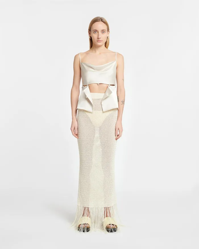 Nanushka Skirts Women Lindy Fringed Crochet Skirt Creme