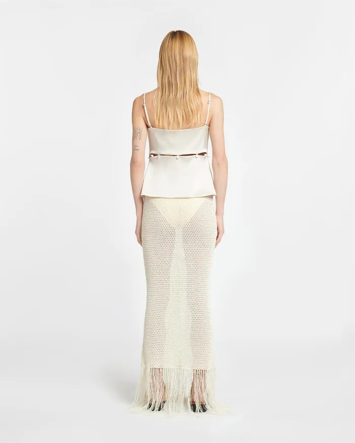 Nanushka Skirts Women Lindy Fringed Crochet Skirt Creme