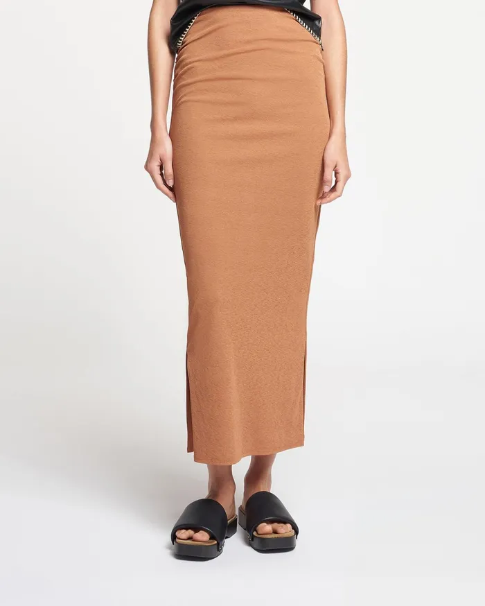 Nanushka Skirts Women Norine Ruched MeshJersey Midi Skirt Caramel