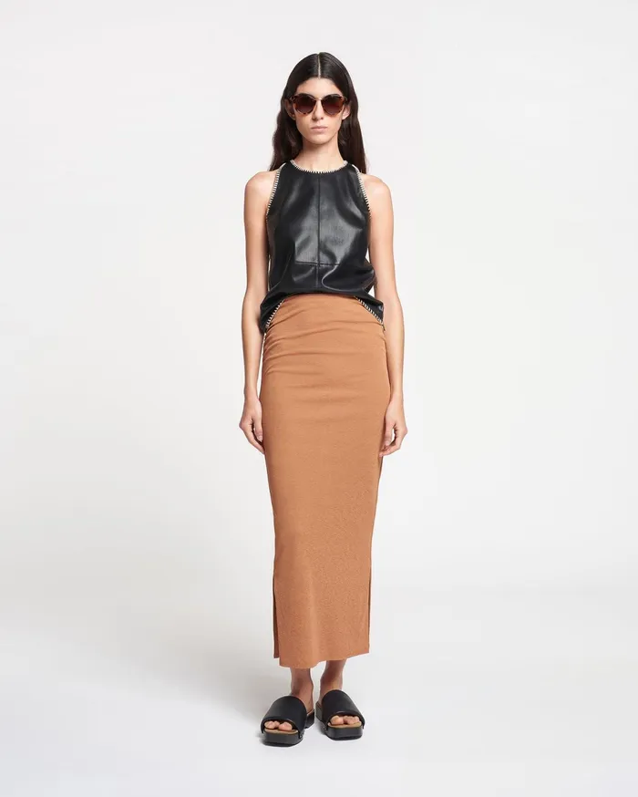 Nanushka Skirts Women Norine Ruched MeshJersey Midi Skirt Caramel