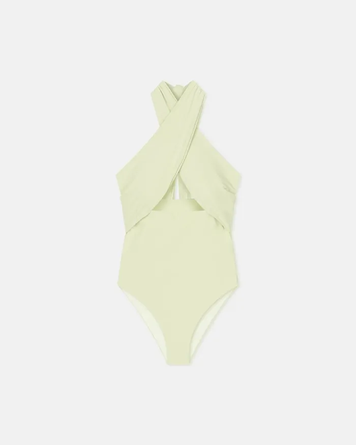 Nanushka Swimwear Women Milana Crossover Halterneck Swimsuit Shadow Lime