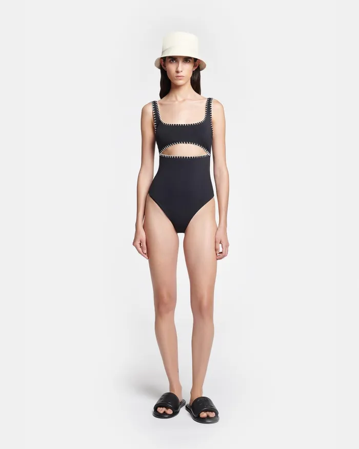 Nanushka Swimwear Women Sorena Crocheted CutOut Swimsuit Black
