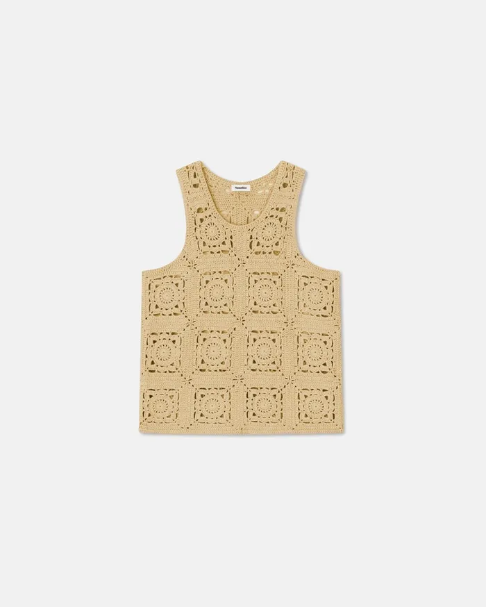 Nanushka TShirts and Vests Men Laco Sale CrochetKnit Cotton Vest Beige Crochet