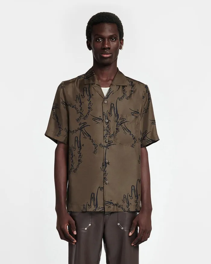 Nanushka Tops Men Bodil Printed SilkTwill Shirt Khaki