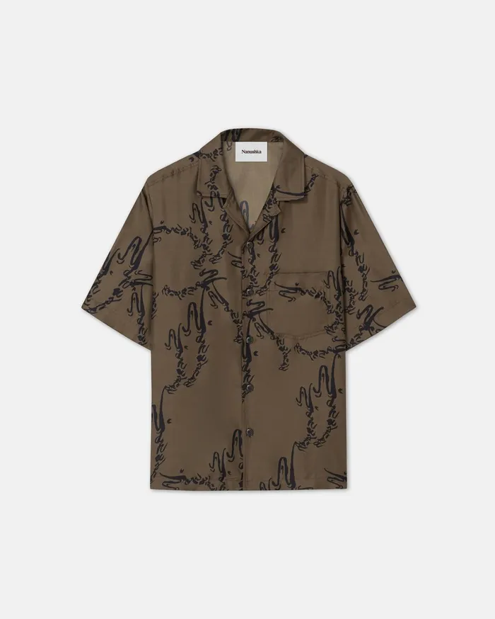 Nanushka Tops Men Bodil Printed SilkTwill Shirt Khaki