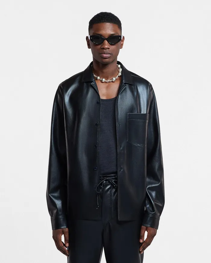 Nanushka Tops Men Duco Okobor AltLeather Long Sleeve Shirt Black