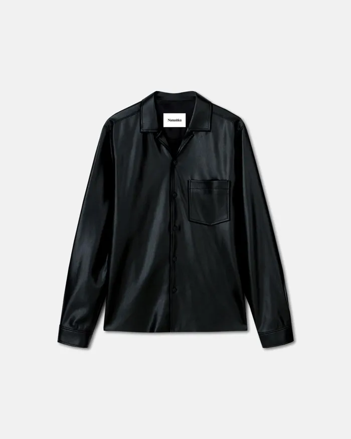 Nanushka Tops Men Duco Okobor AltLeather Long Sleeve Shirt Black