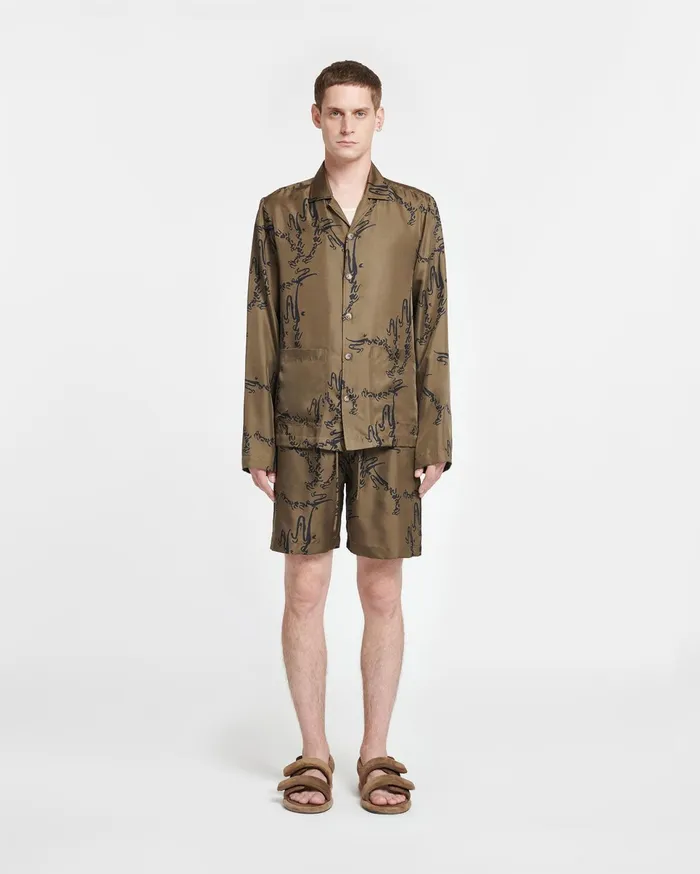 Nanushka Tops Men Emin Printed SilkTwill Shirt Calligraphy Khaki