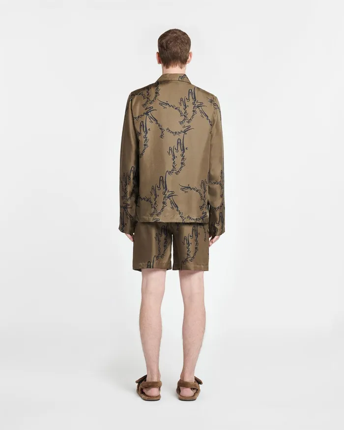 Nanushka Tops Men Emin Printed SilkTwill Shirt Calligraphy Khaki