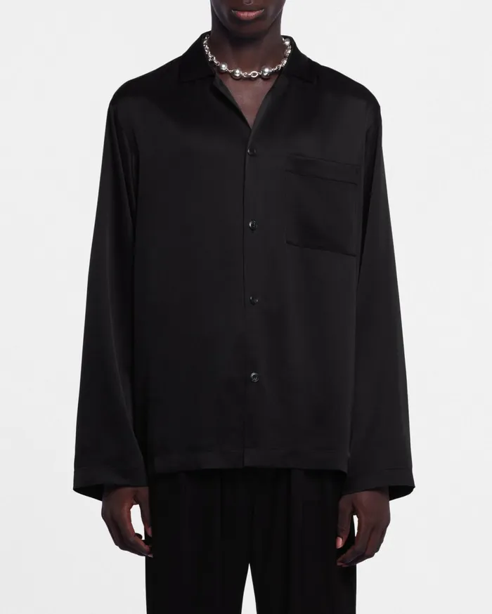 Nanushka Tops Men Jelmer LongSleeve SlipSatin Shirt Black