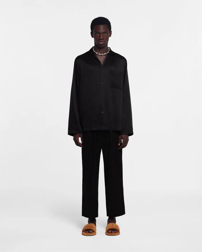 Nanushka Tops Men Jelmer LongSleeve SlipSatin Shirt Black