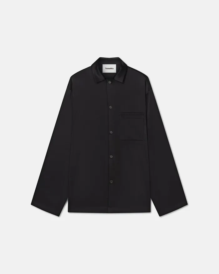 Nanushka Tops Men Jelmer LongSleeve SlipSatin Shirt Black