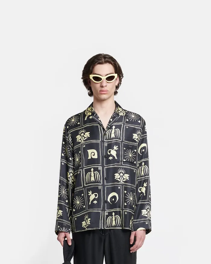 Nanushka Tops Men Jelmer Printed SilkTwill Shirt Folk Art Black