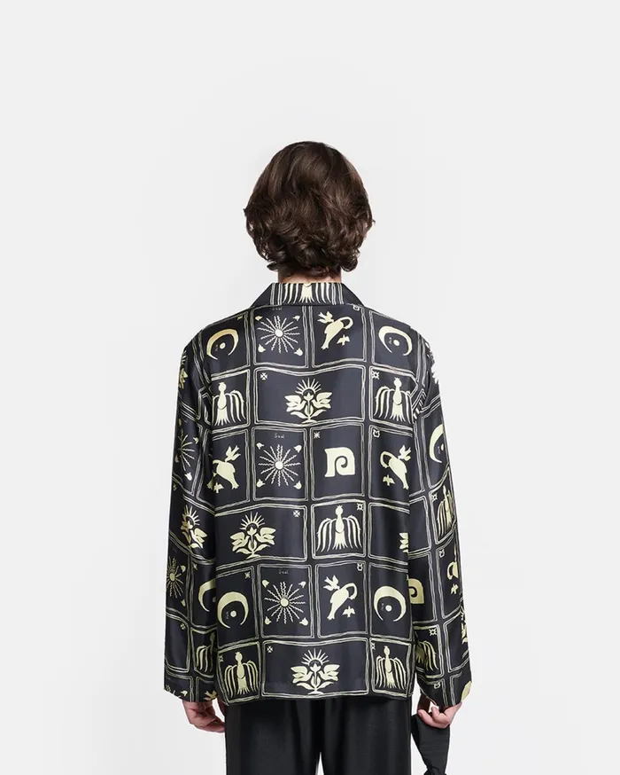 Nanushka Tops Men Jelmer Printed SilkTwill Shirt Folk Art Black