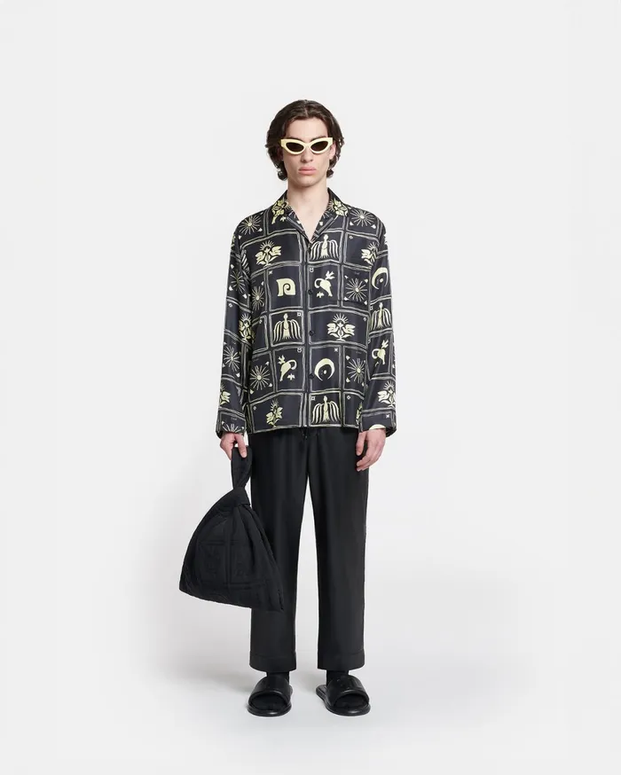 Nanushka Tops Men Jelmer Printed SilkTwill Shirt Folk Art Black