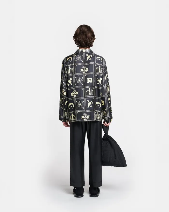 Nanushka Tops Men Jelmer Printed SilkTwill Shirt Folk Art Black