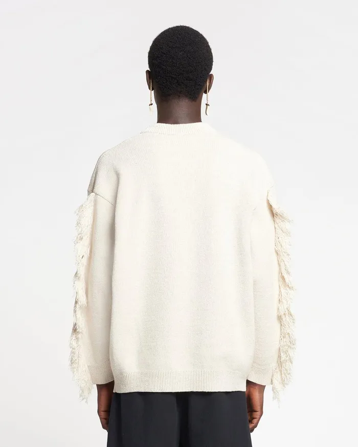 Nanushka Tops Men Julien Fringed TexturedLinen Sweatshirt NaturalBlack