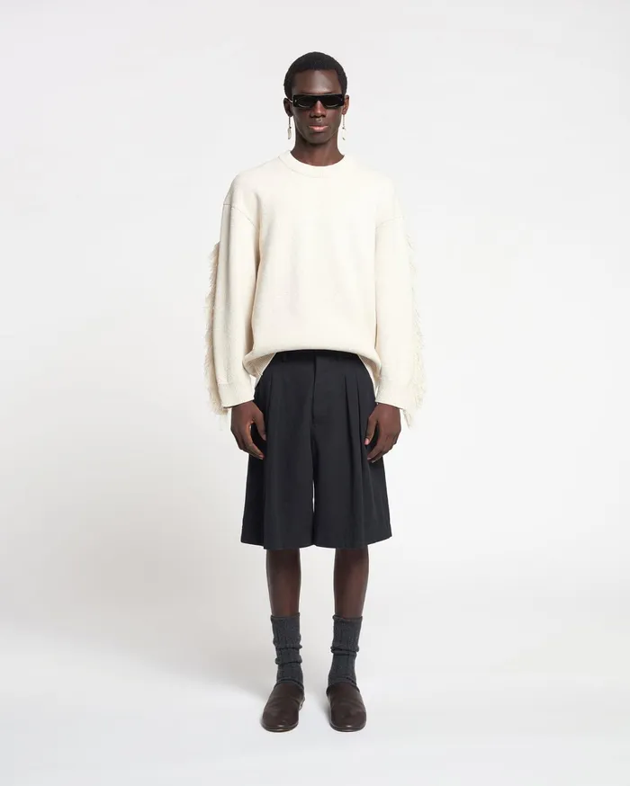 Nanushka Tops Men Julien Fringed TexturedLinen Sweatshirt NaturalBlack