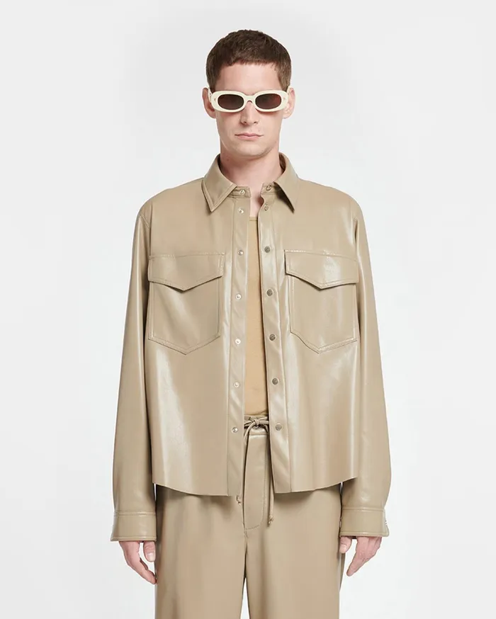 Nanushka Tops Men Lenn Okobor AltLeather Shirt Ashy Taupe