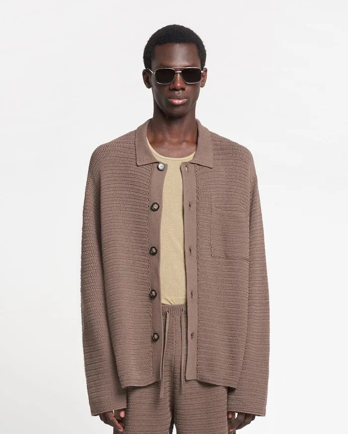 Nanushka Tops Men Nicolas Linear Crochet Shirt Fossil Brown