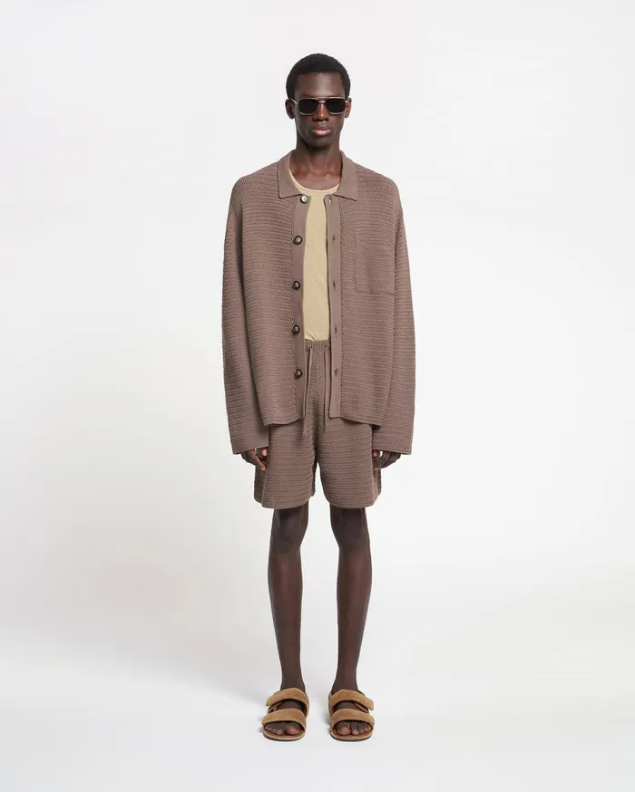 Nanushka Tops Men Nicolas Linear Crochet Shirt Fossil Brown