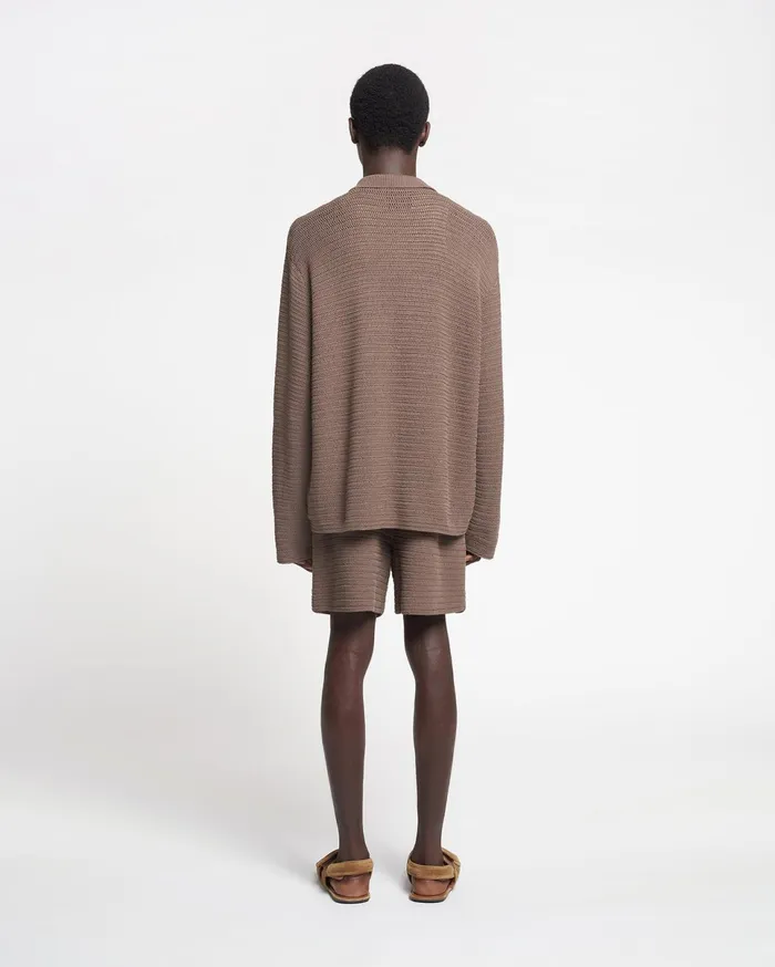 Nanushka Tops Men Nicolas Linear Crochet Shirt Fossil Brown