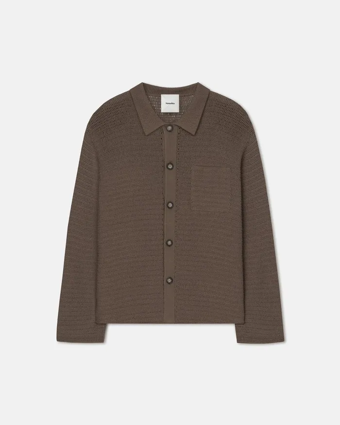 Nanushka Tops Men Nicolas Linear Crochet Shirt Fossil Brown