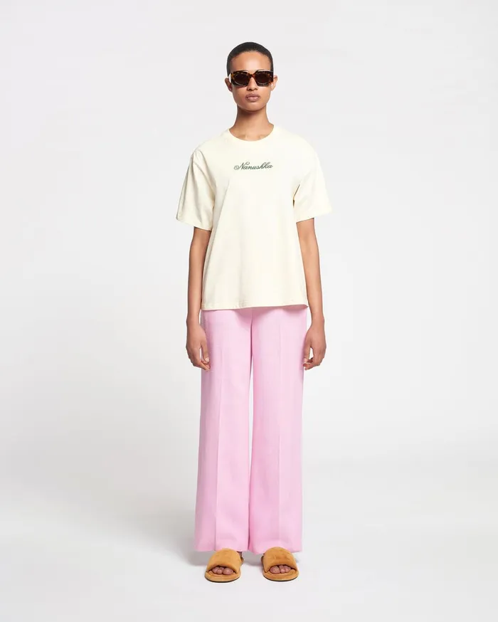 Nanushka Tops MenWomen Reece Embroidered CottonJersey TShirt CremeGreen