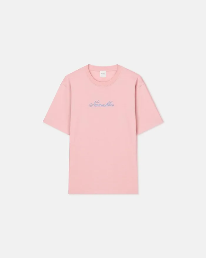 Nanushka Tops MenWomen Reece Embroidered CottonJersey TShirt PinkBlue