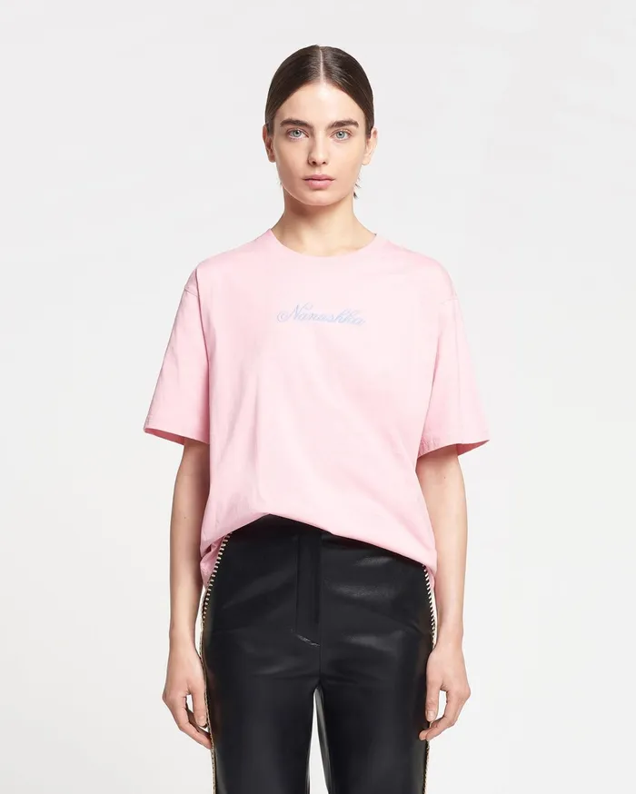 Nanushka Tops MenWomen Reece Embroidered CottonJersey TShirt PinkBlue