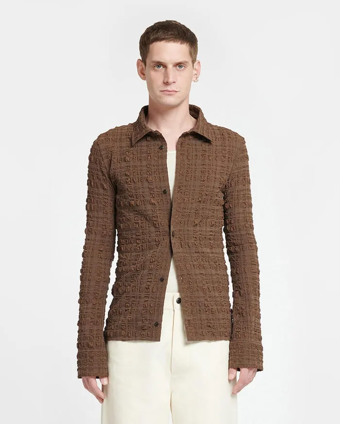 Nanushka Tops Men Zeph Seersucker Shirt Dark Brown
