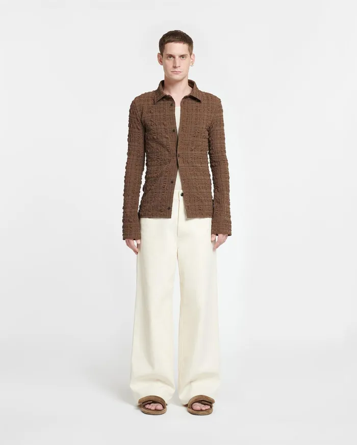Nanushka Tops Men Zeph Seersucker Shirt Dark Brown