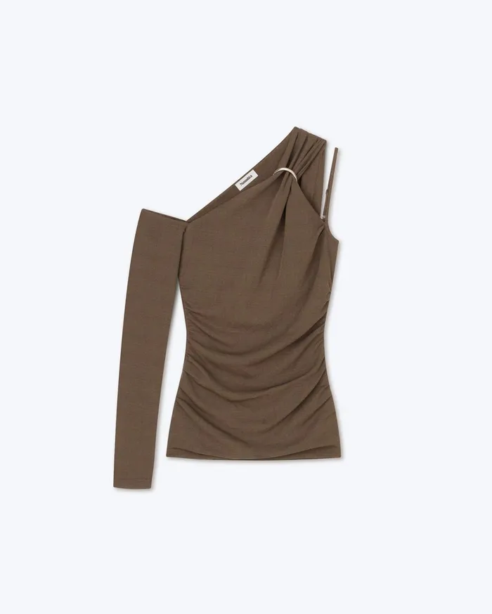 Nanushka Tops Women Aleza Sale Asymmetric Sleeve Top Dark Moss